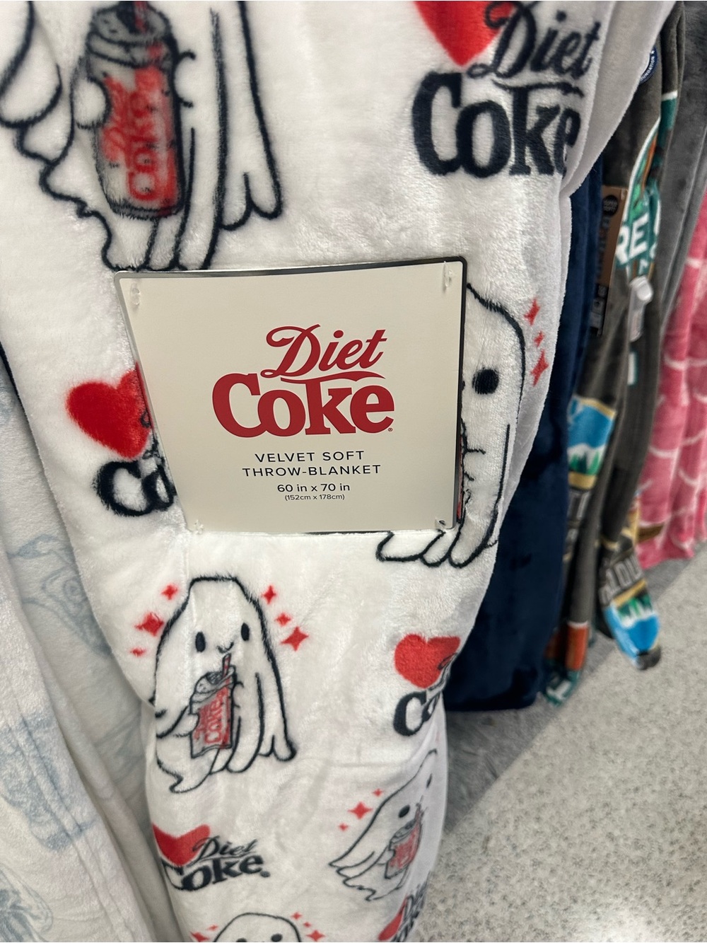 Diet Coke Velvet Soft Throw Blanket - White & Red Heart Print